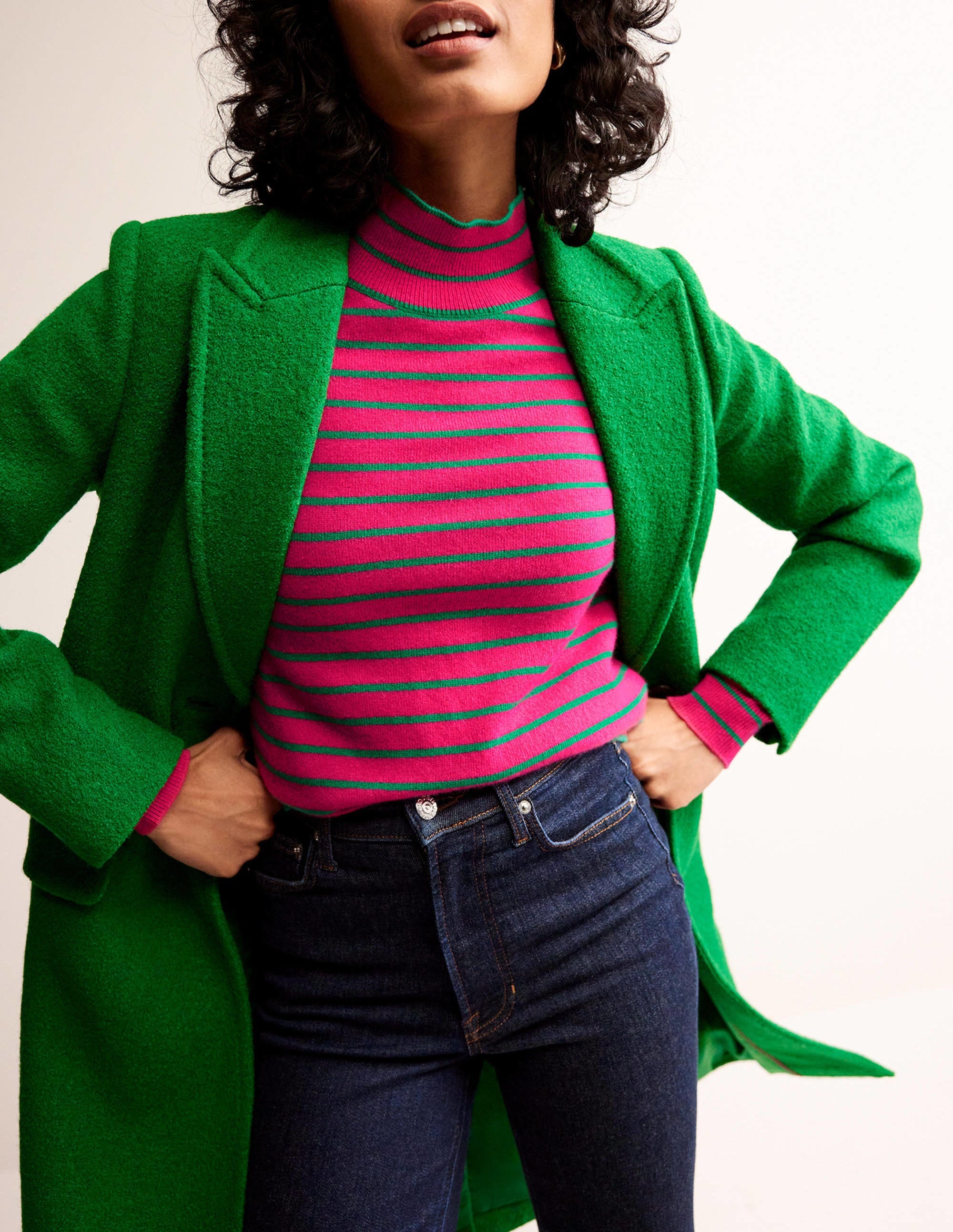 Striped Cashmere Jumper-Vibrant Pink / Veridian Green - Image 4
