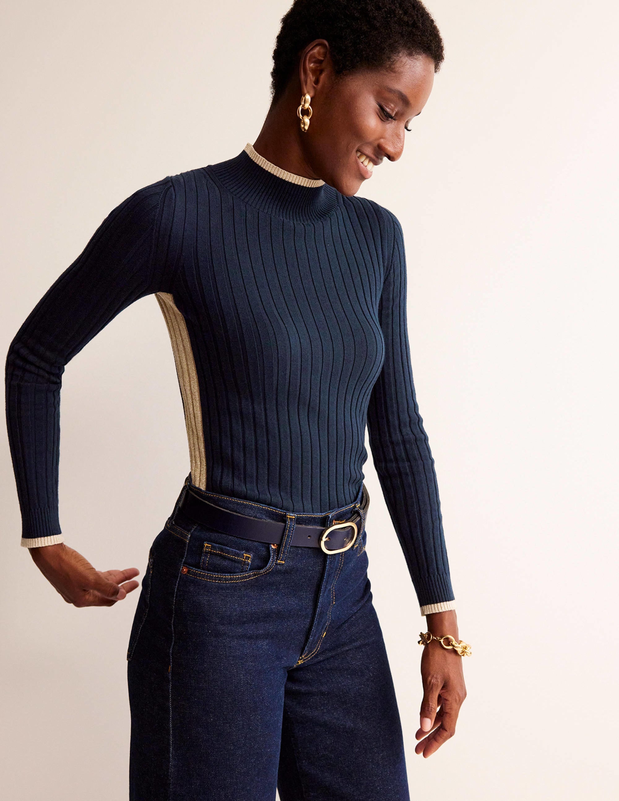 Isodora Ribbed Jumper-Navy - Image 1