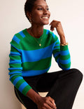 Olivia Merino Jumper-Bight Cobalt / Veridian Green