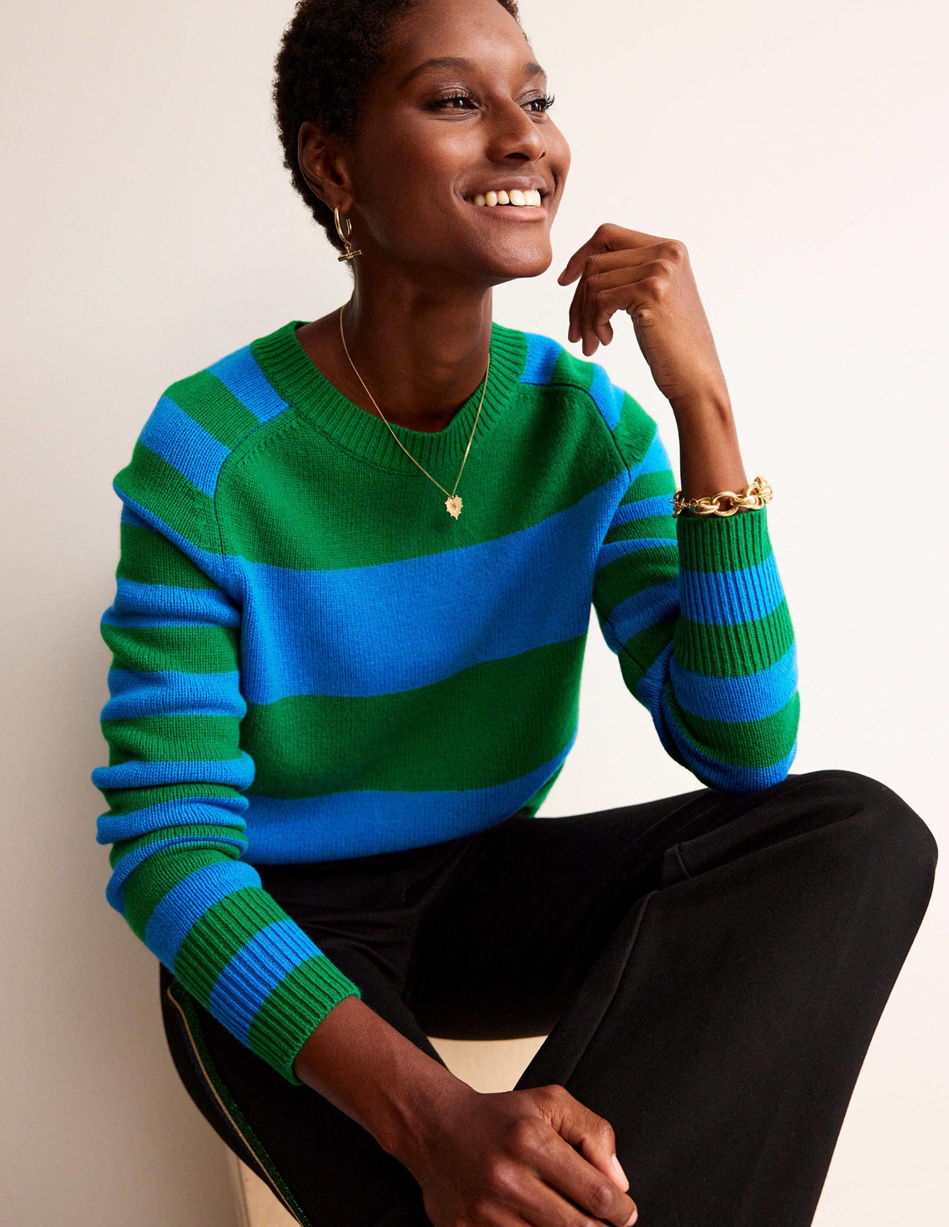 Olivia Merino Jumper-Bight Cobalt / Veridian Green-1