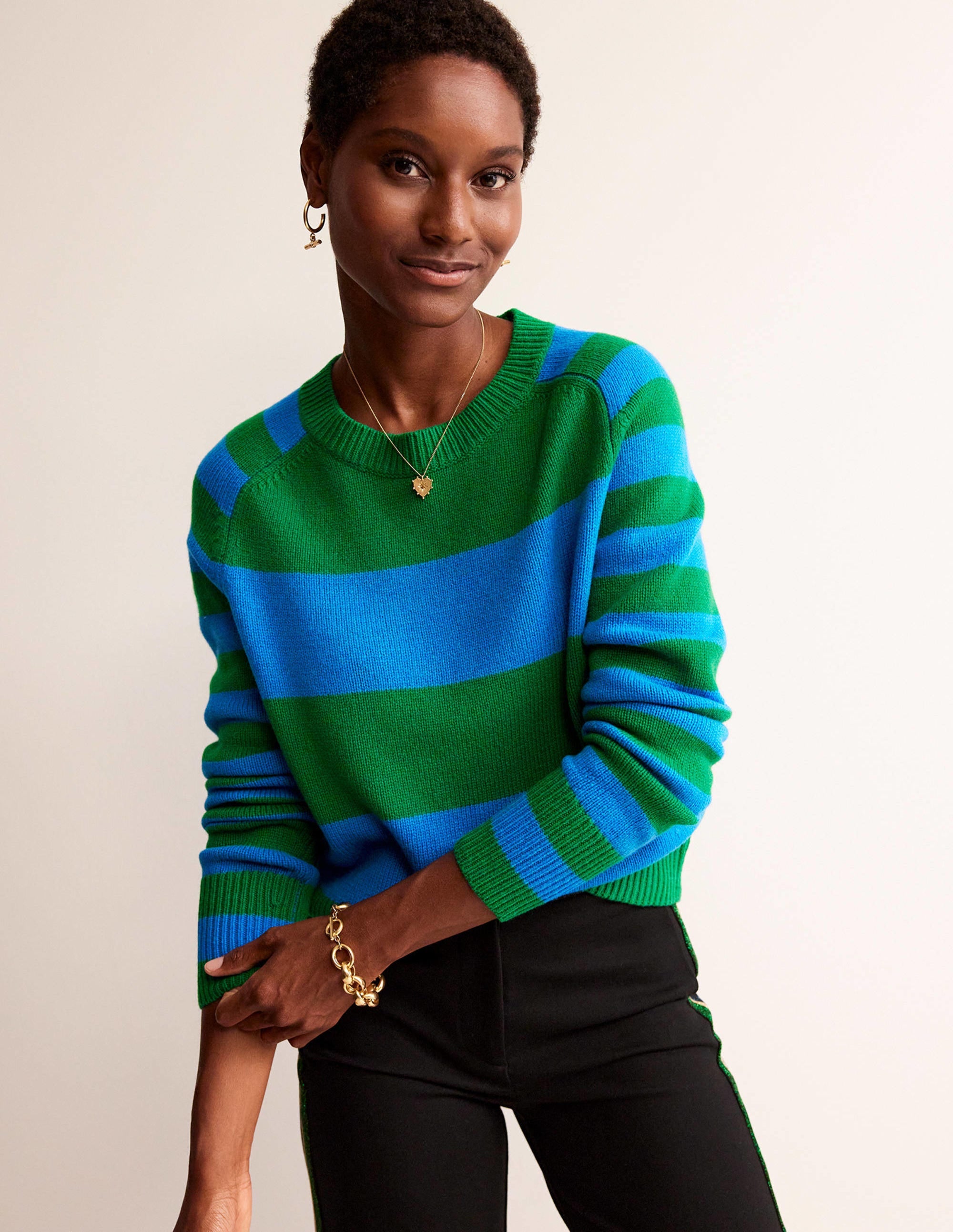 Olivia Merino Jumper-Bight Cobalt / Veridian Green - Image 4