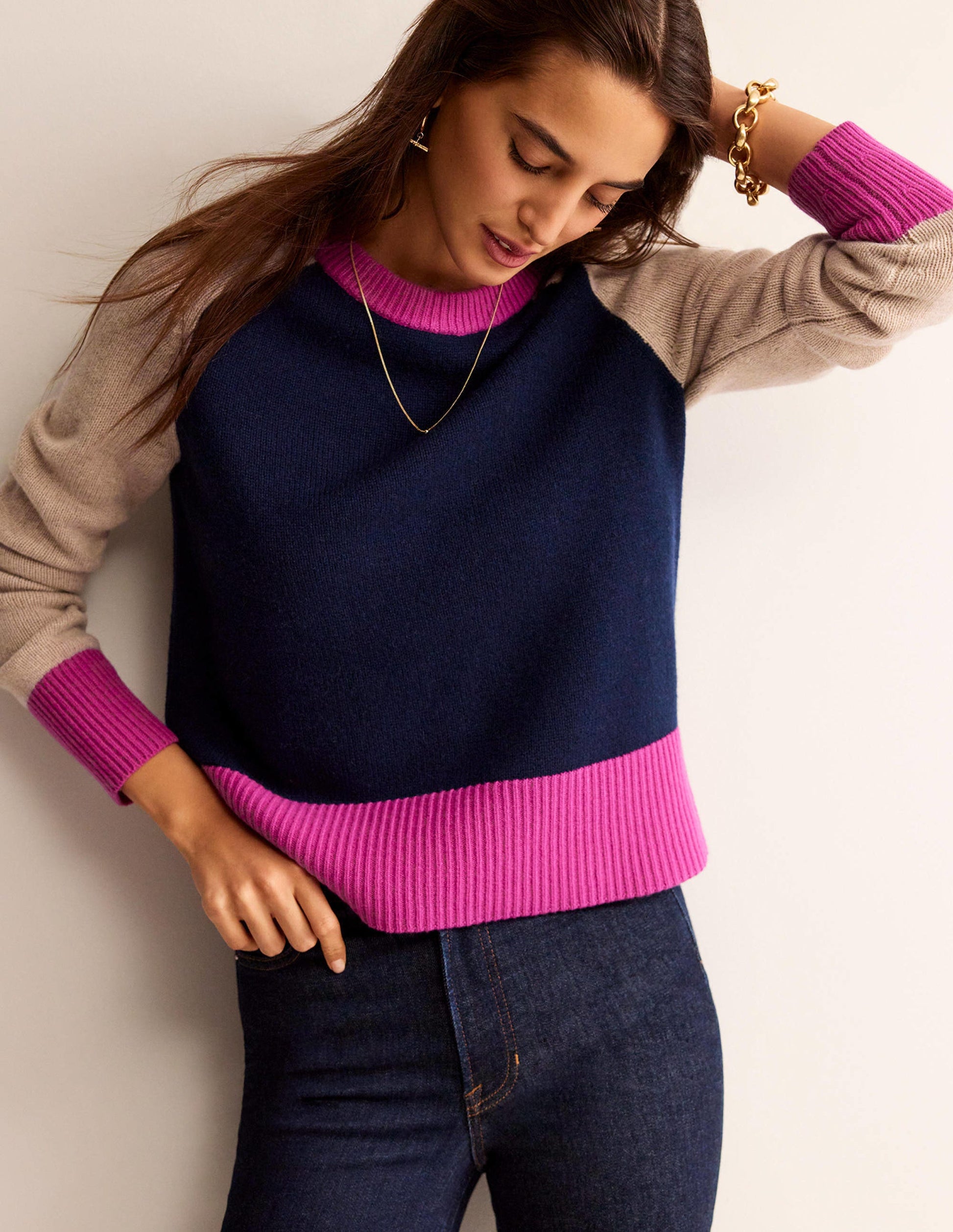 Olivia Merino Jumper-French Navy Colourblock-4