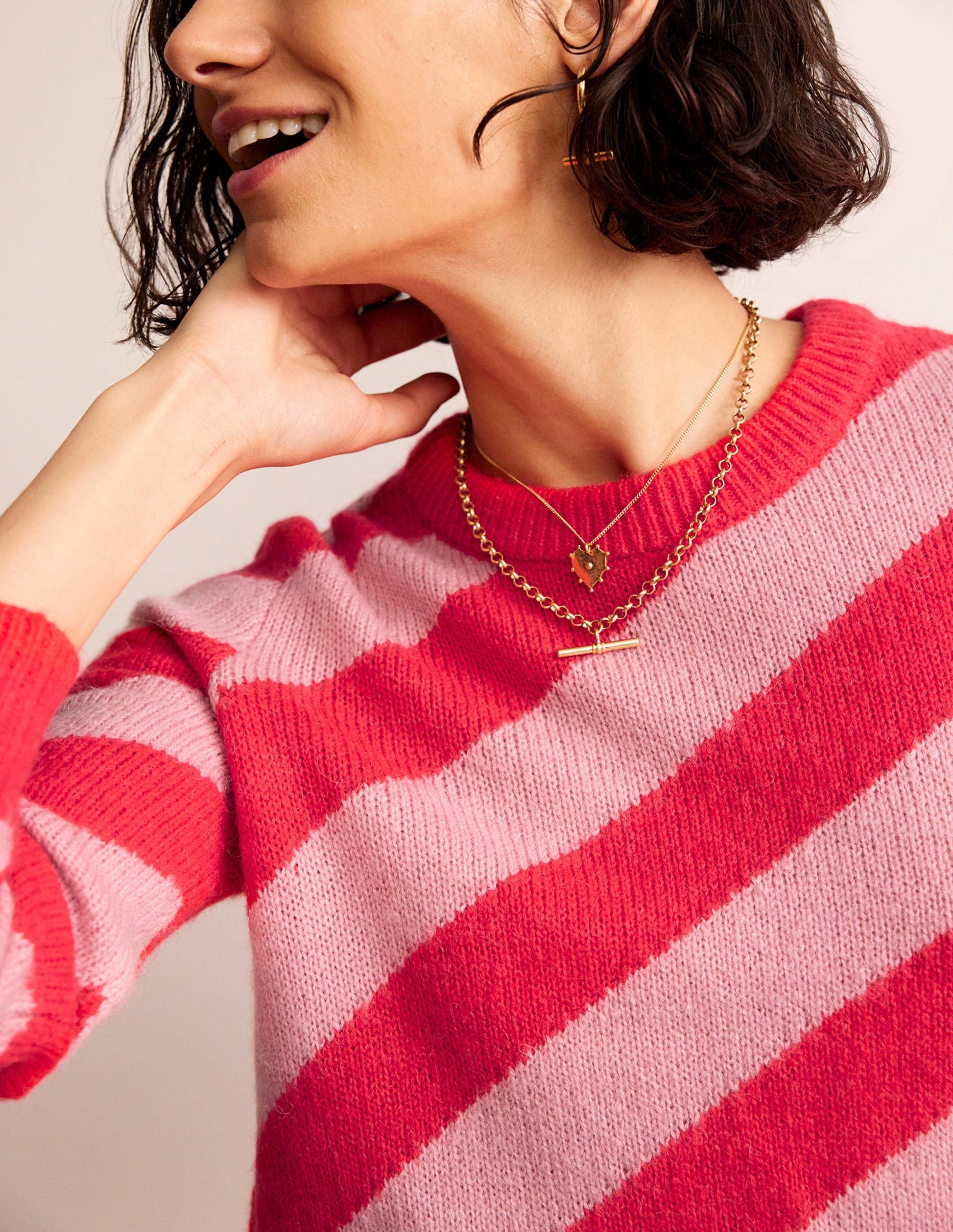 Fluffy Diagonal Stripe Jumper-Pink and Orange Stripe-2