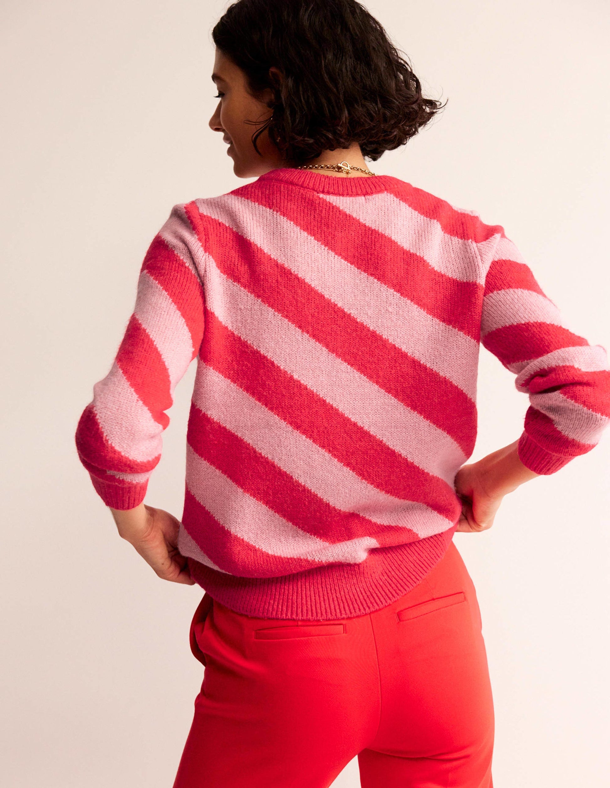 Fluffy Diagonal Stripe Jumper-Pink and Orange Stripe-3