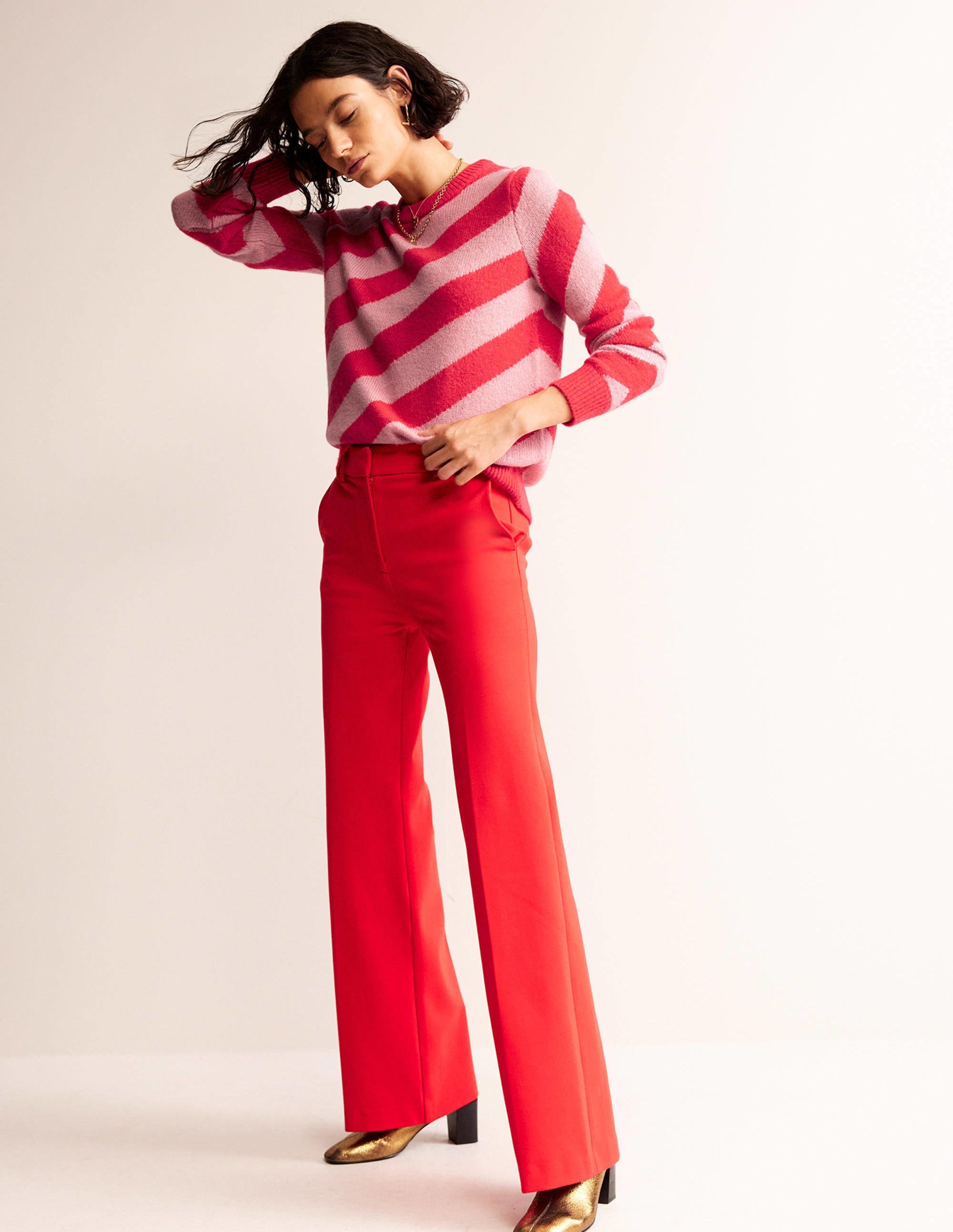 Fluffy Diagonal Stripe Jumper-Pink and Orange Stripe - Image 4