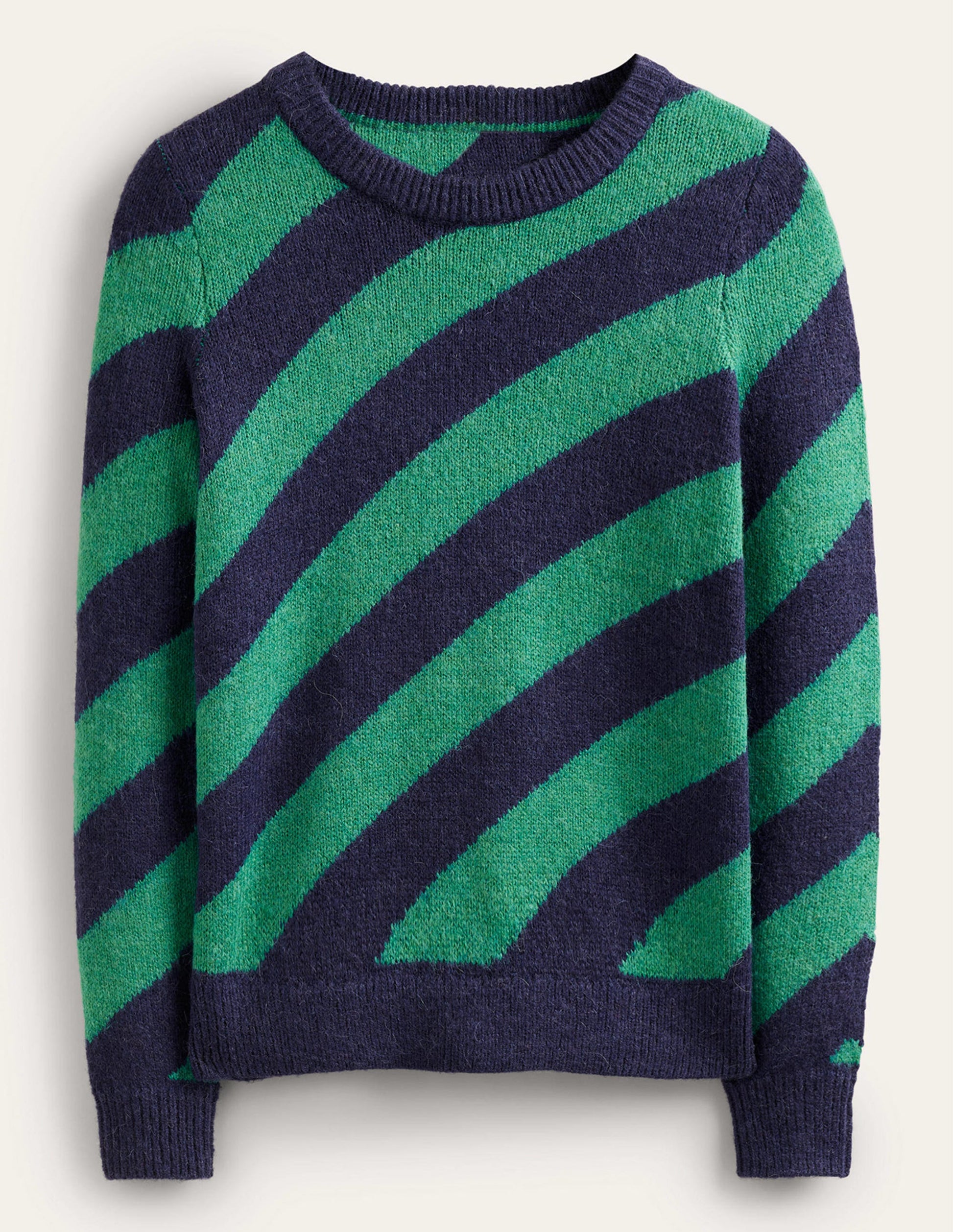 Fluffy Diagonal Stripe Jumper-Navy and Green Stripe-5
