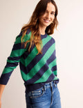 Fluffy Diagonal Stripe Jumper-Navy and Green Stripe