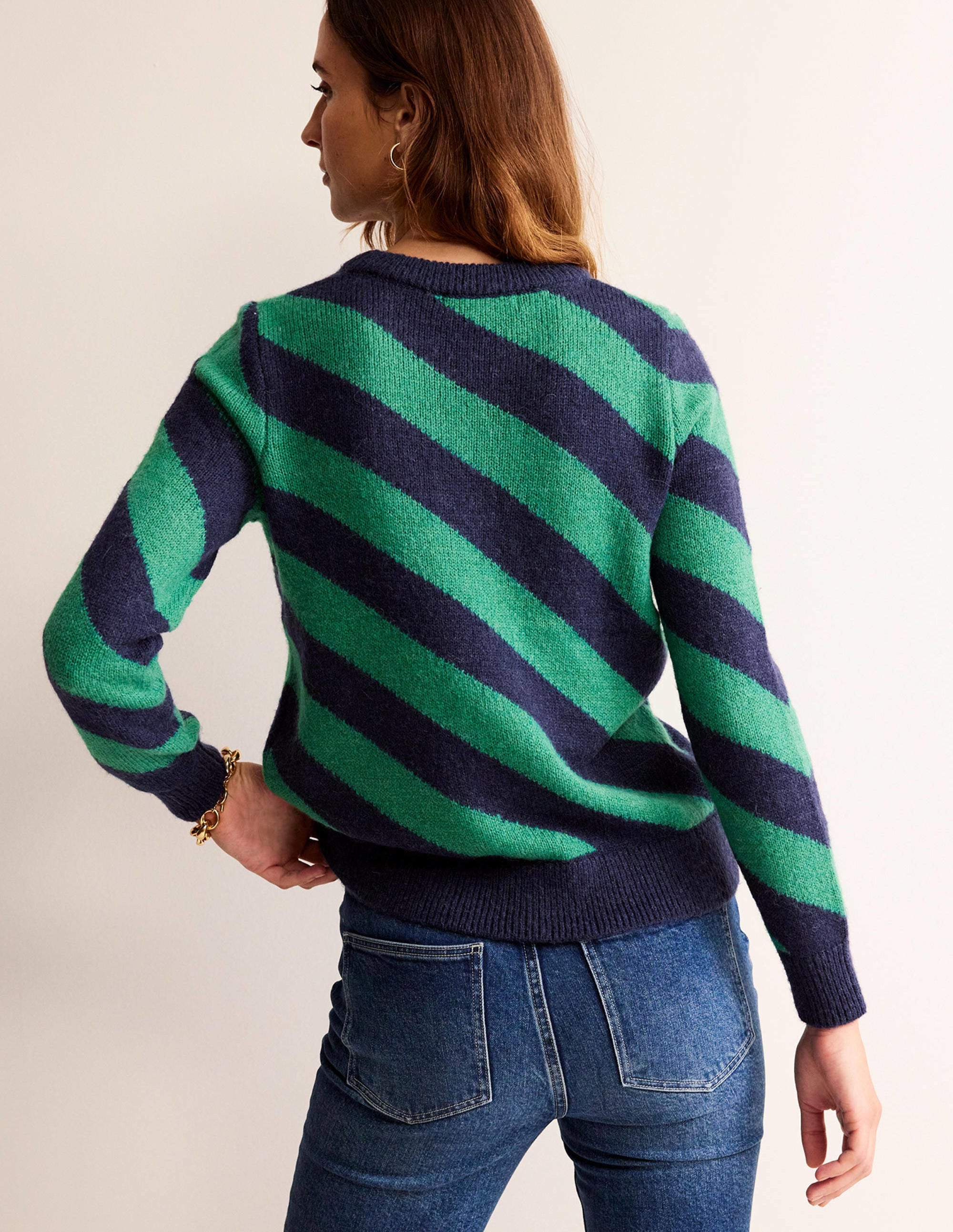 Fluffy Diagonal Stripe Jumper-Navy and Green Stripe - Image 3