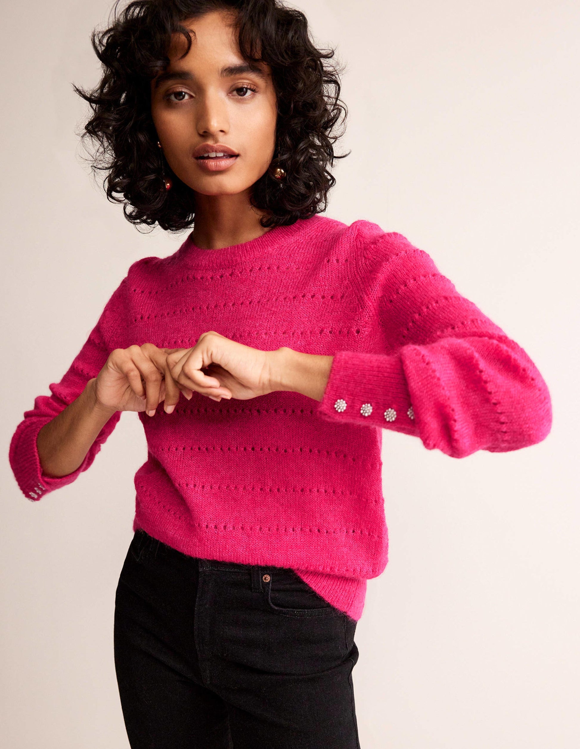 Fluffy Textured Jumper-Vibrant Pink-4