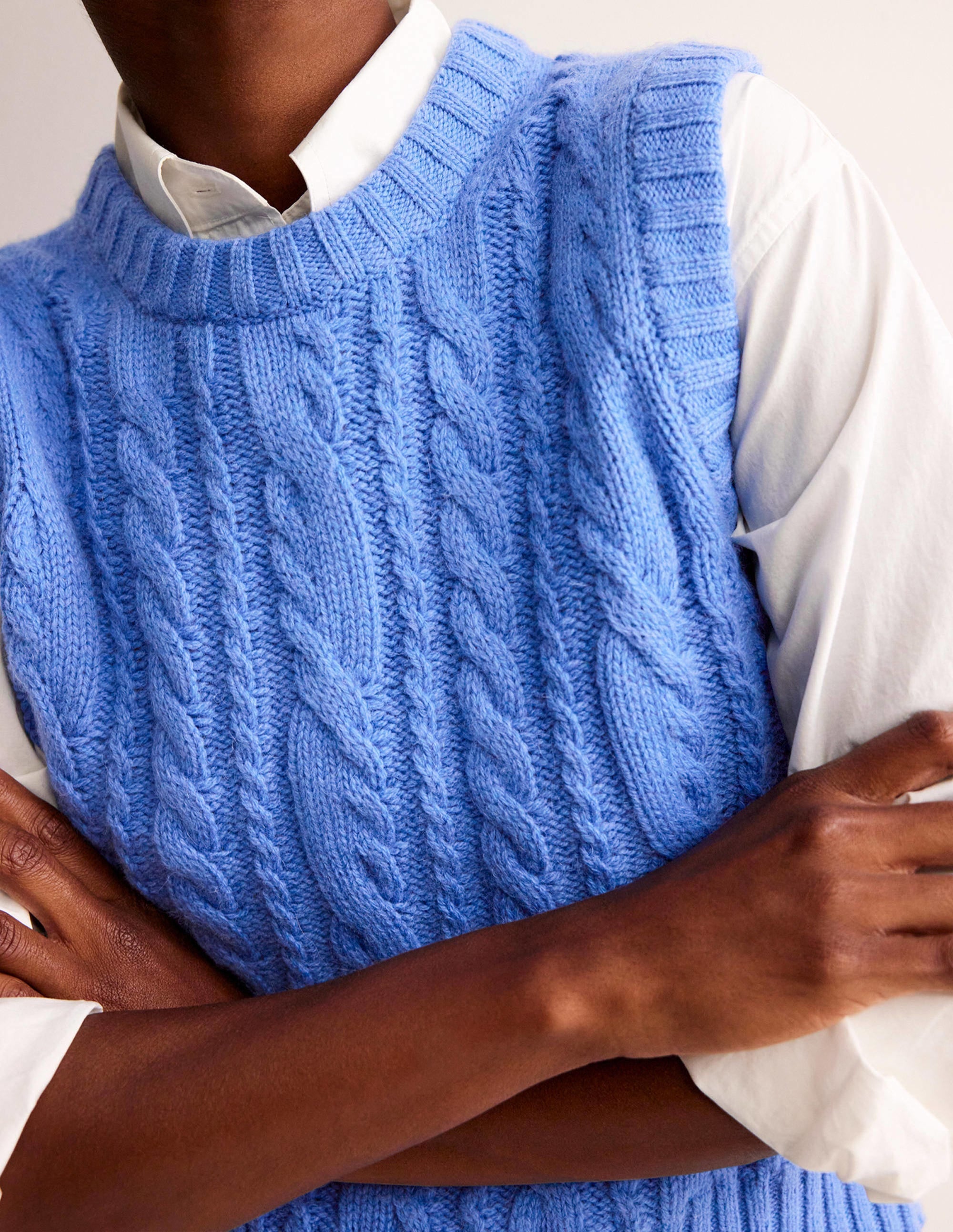 Cable Crew Neck Tank-Bright Cobalt - Image 2