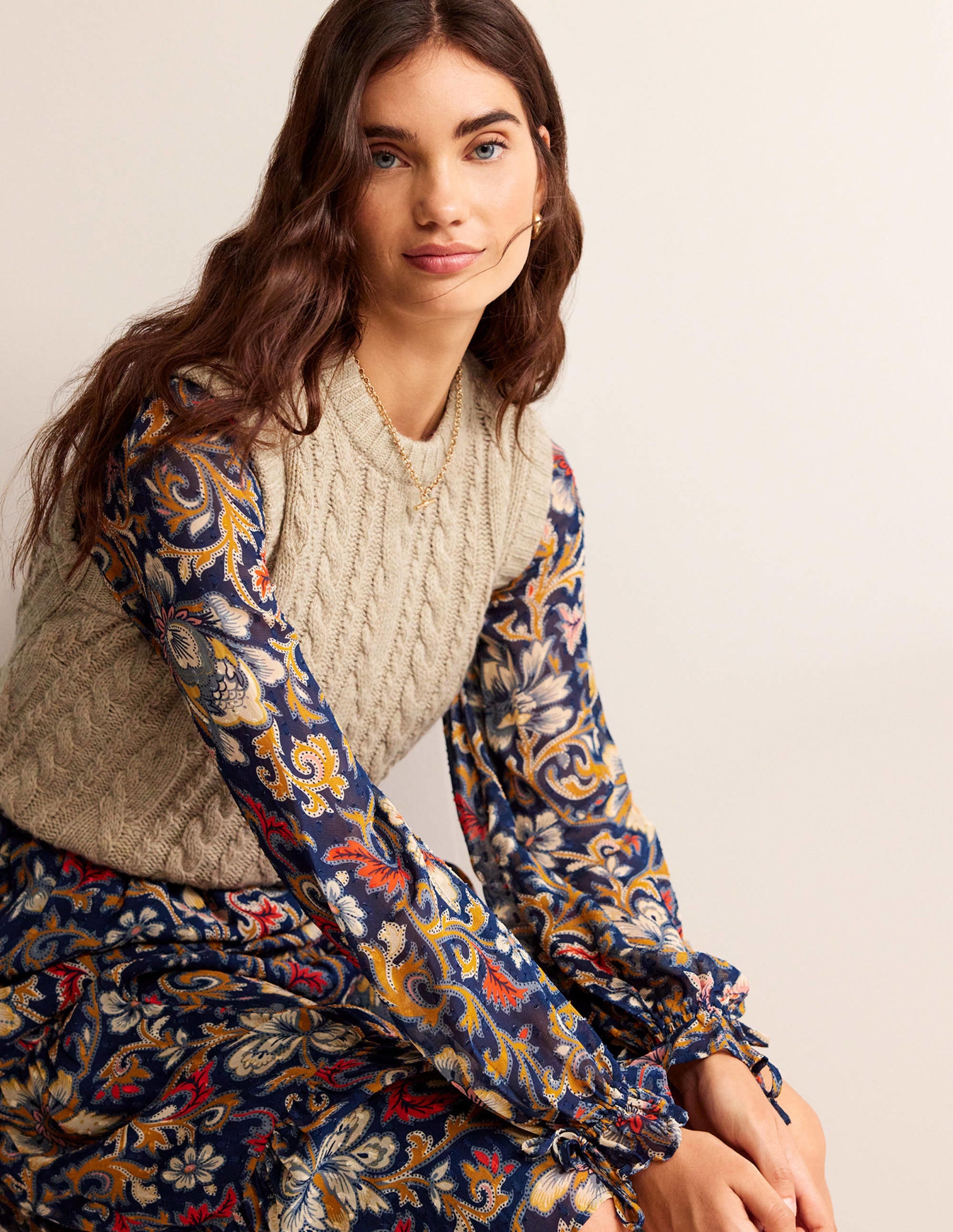 Cable Crew Neck Tank-Chinchilla Melange - Image 1