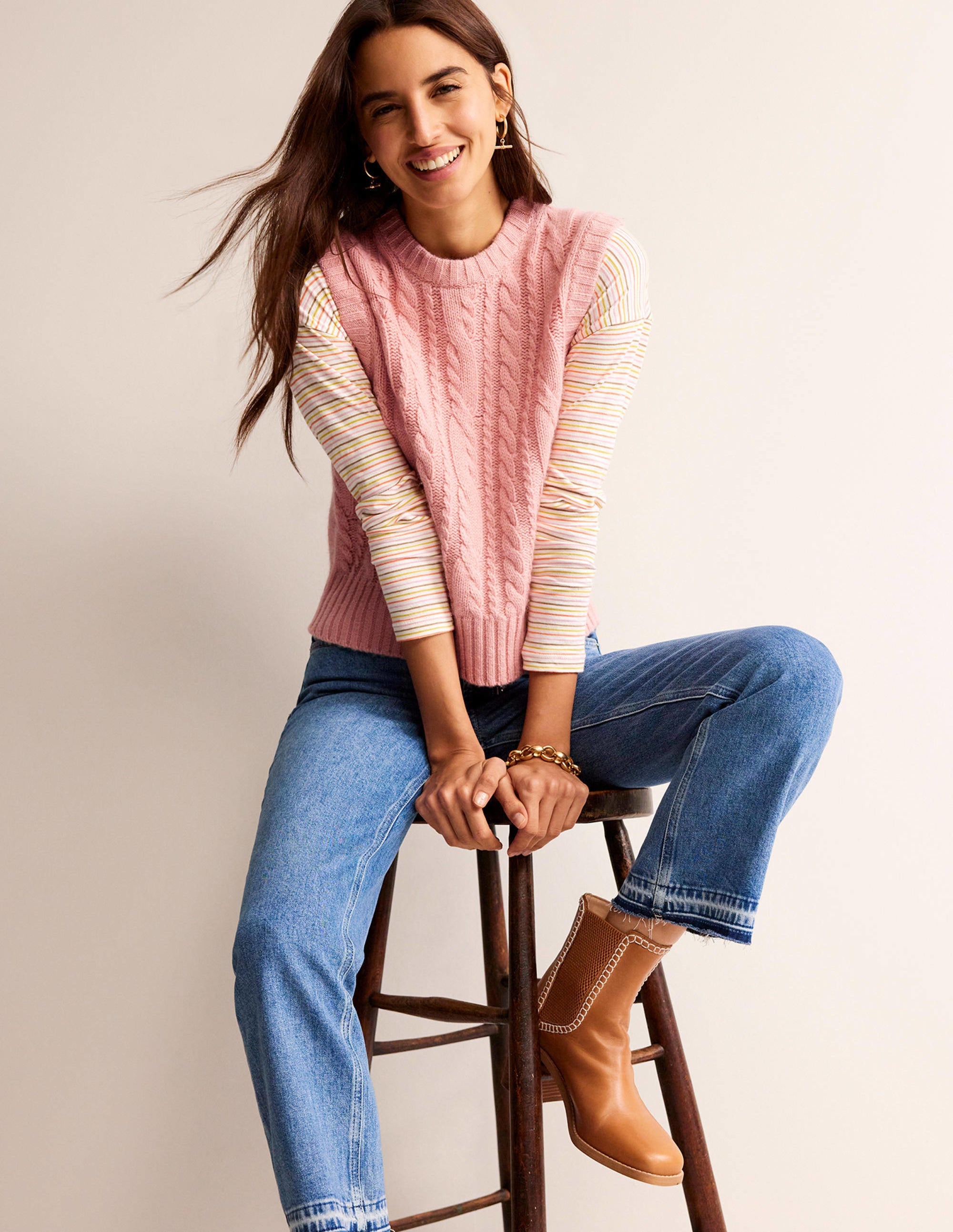 Cable Crew Neck Tank-Chalky Pink - Image 4