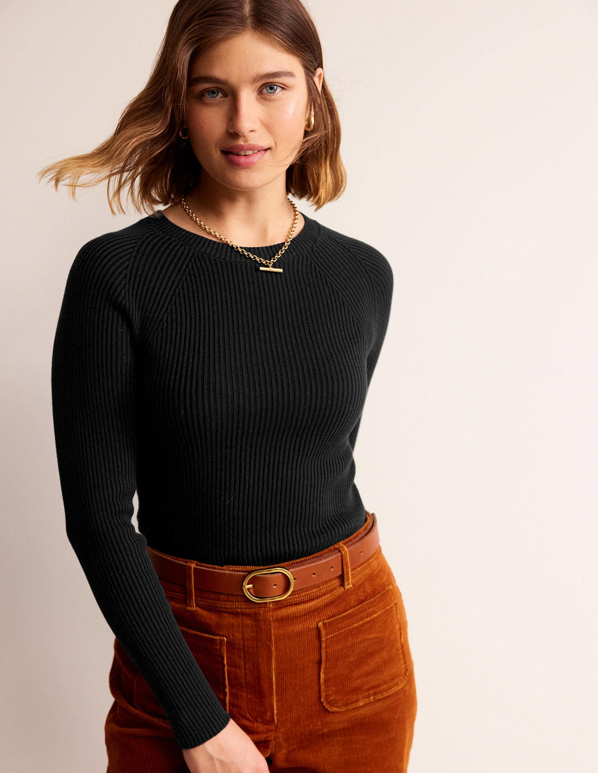 Ribbed Cotton Jumper-Black-1