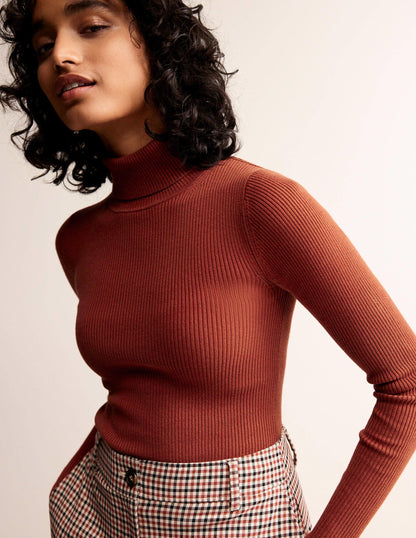 Catriona Roll Neck Jumper-Chestnut Brown-1