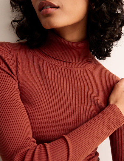Catriona Roll Neck Jumper-Chestnut Brown-2