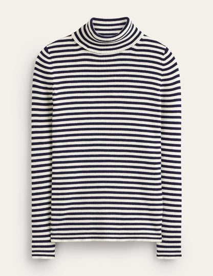 Catriona Roll Neck Jumper-Navy and Ivory-6