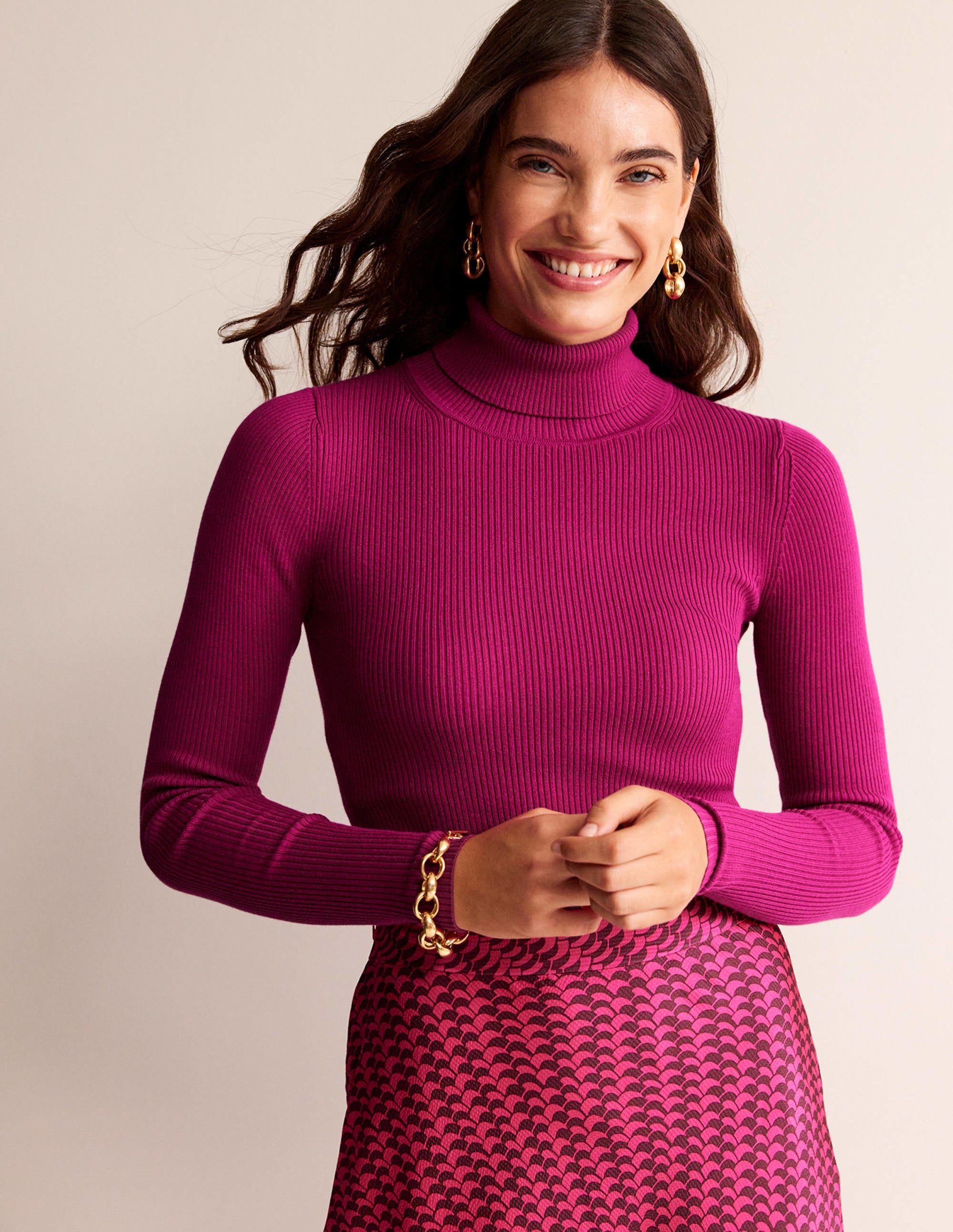 Catriona Roll Neck Jumper-Festival Fuchsia - Image 1