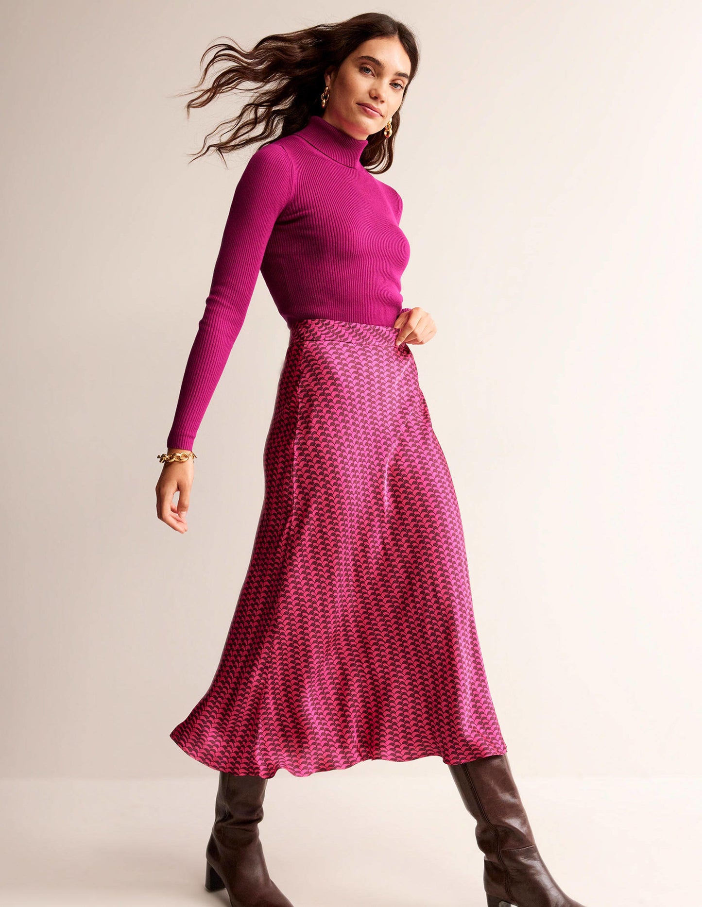 Catriona Roll Neck Jumper-Festival Fuchsia