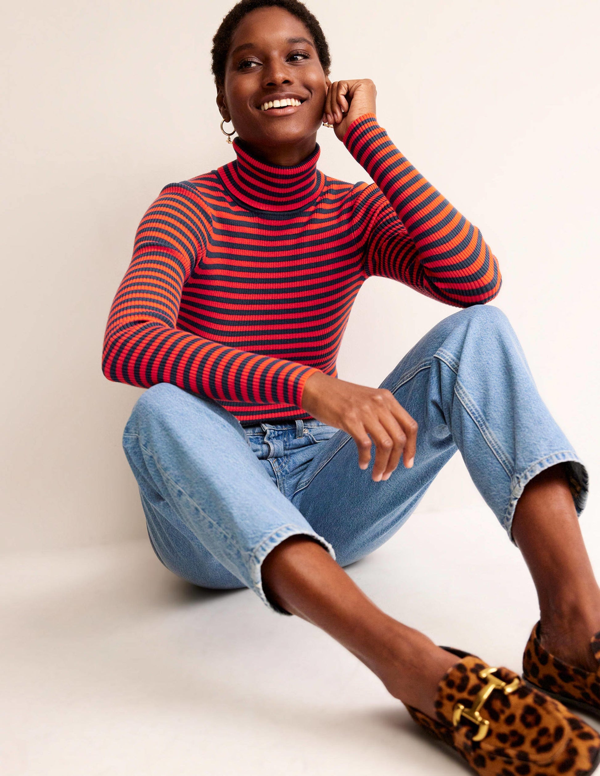 Catriona Roll Neck Jumper-French Navy / Fiesta Orange-1