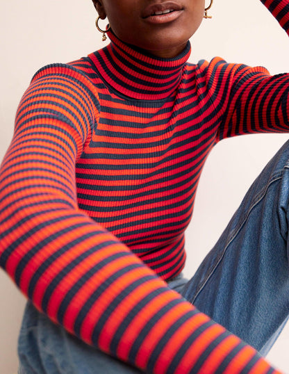 Catriona Roll Neck Jumper-French Navy / Fiesta Orange-2