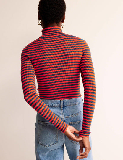 Catriona Roll Neck Jumper-French Navy / Fiesta Orange-3