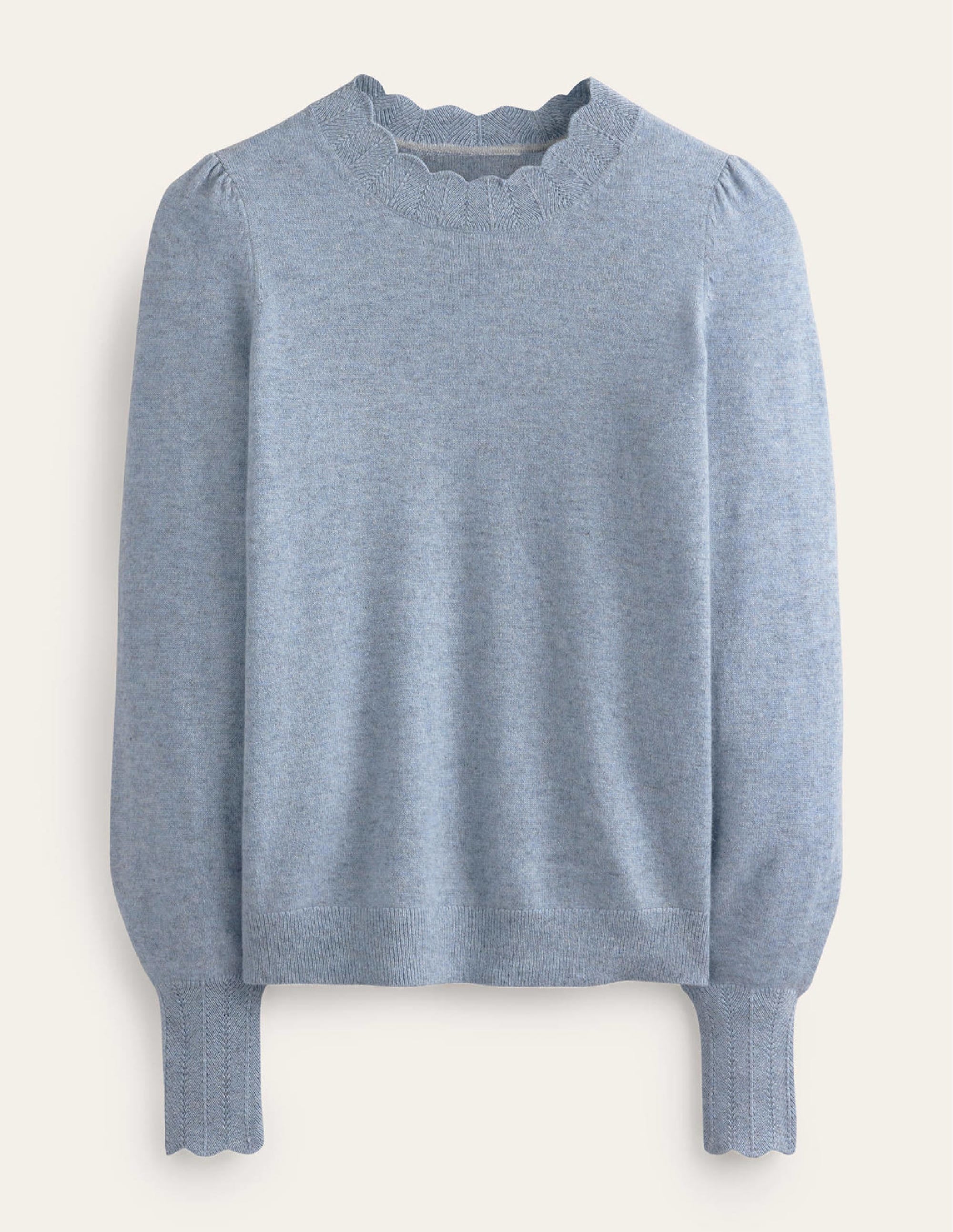 Scallop Trim Cashmere Jumper-Dusk Blue - Image 5