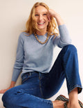 Scallop Trim Cashmere Jumper-Dusk Blue