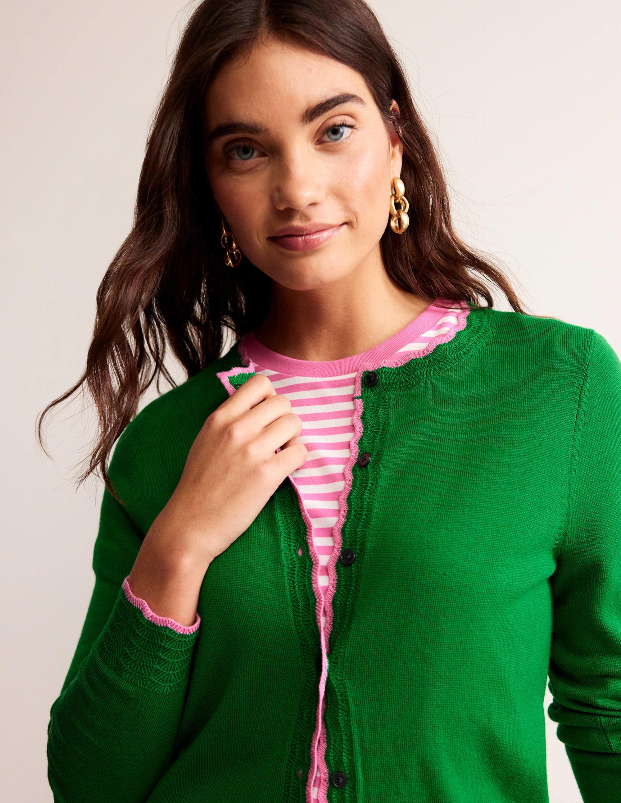 Merino Scallop Cardigan-Meadow Green - Image 2