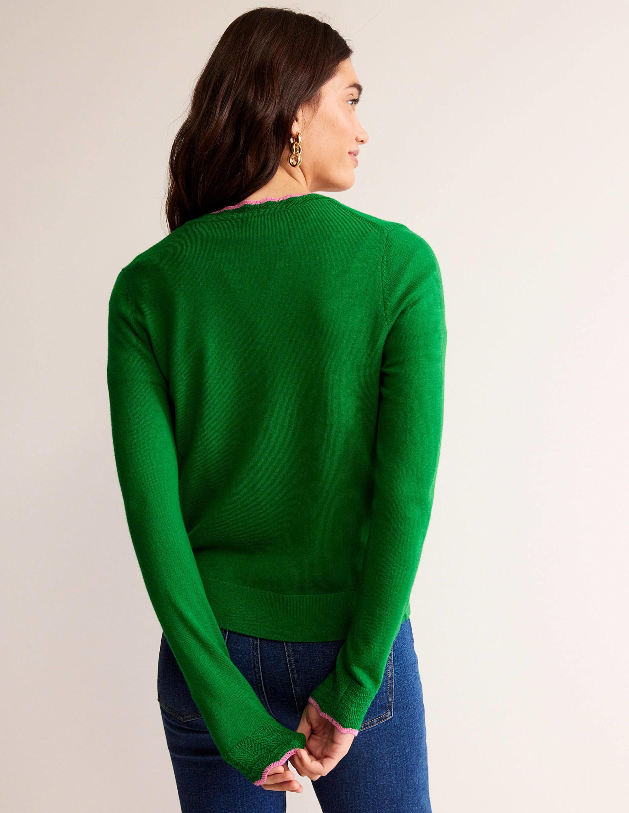 Merino Scallop Cardigan-Meadow Green - Image 3