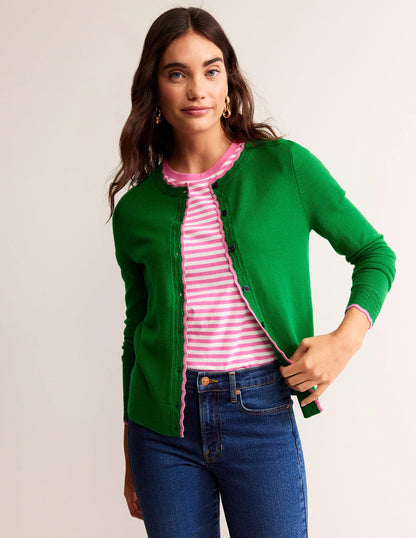 Merino Scallop Cardigan-Meadow Green