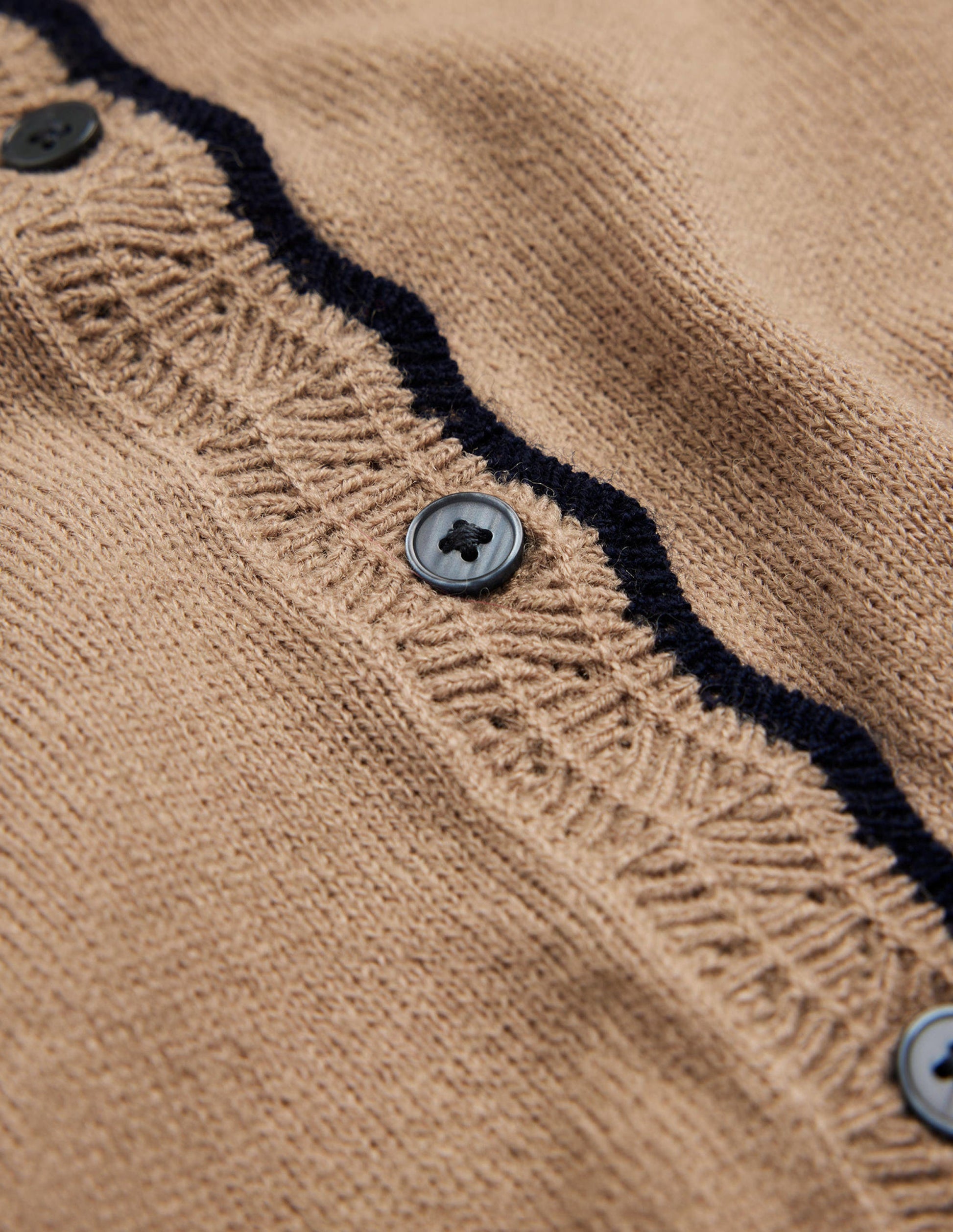 Merino Scallop Cardigan-Camel Melange-6