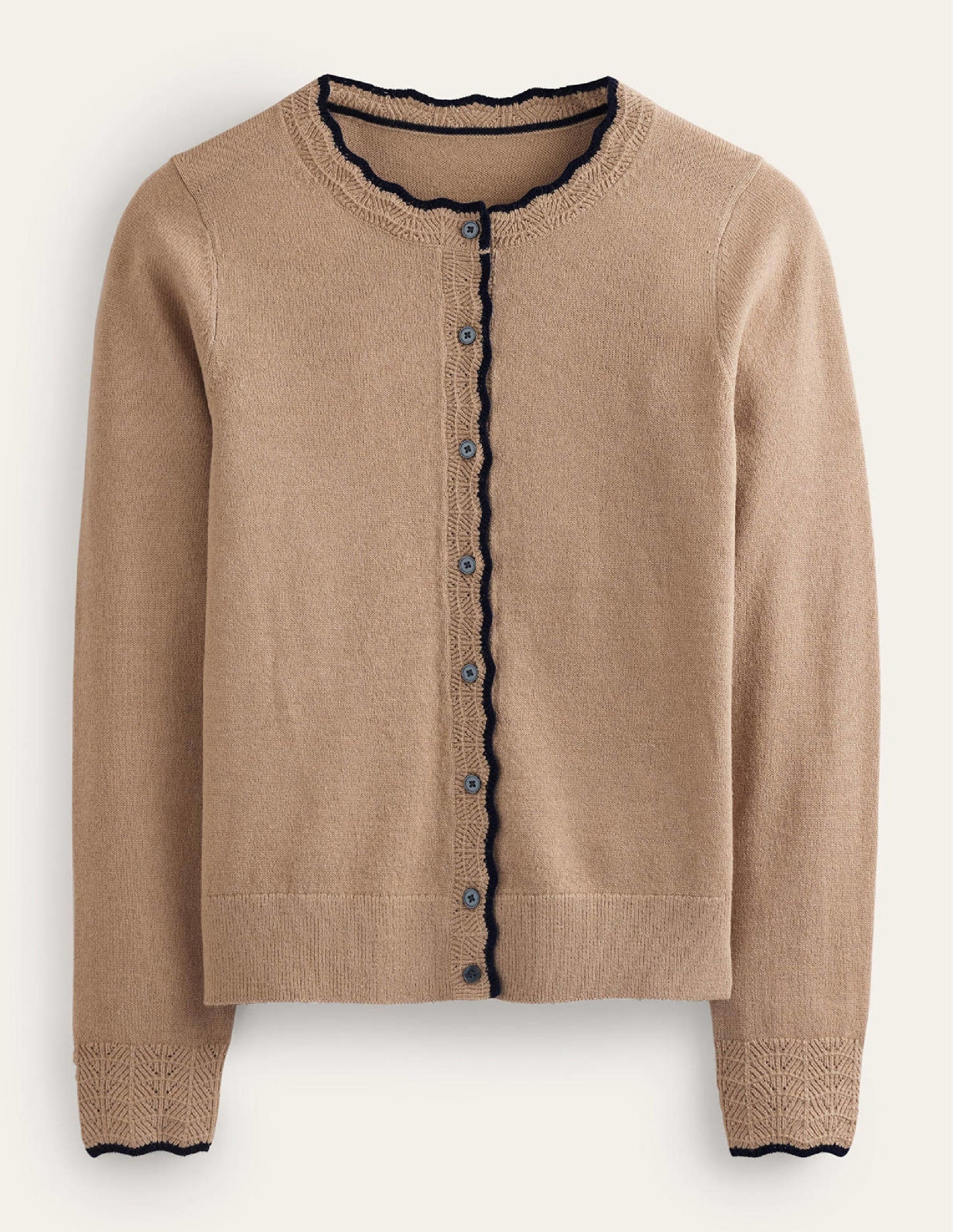 Merino Scallop Cardigan-Camel Melange-5