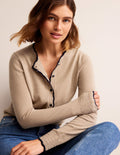 Merino Scallop Cardigan-Camel Melange