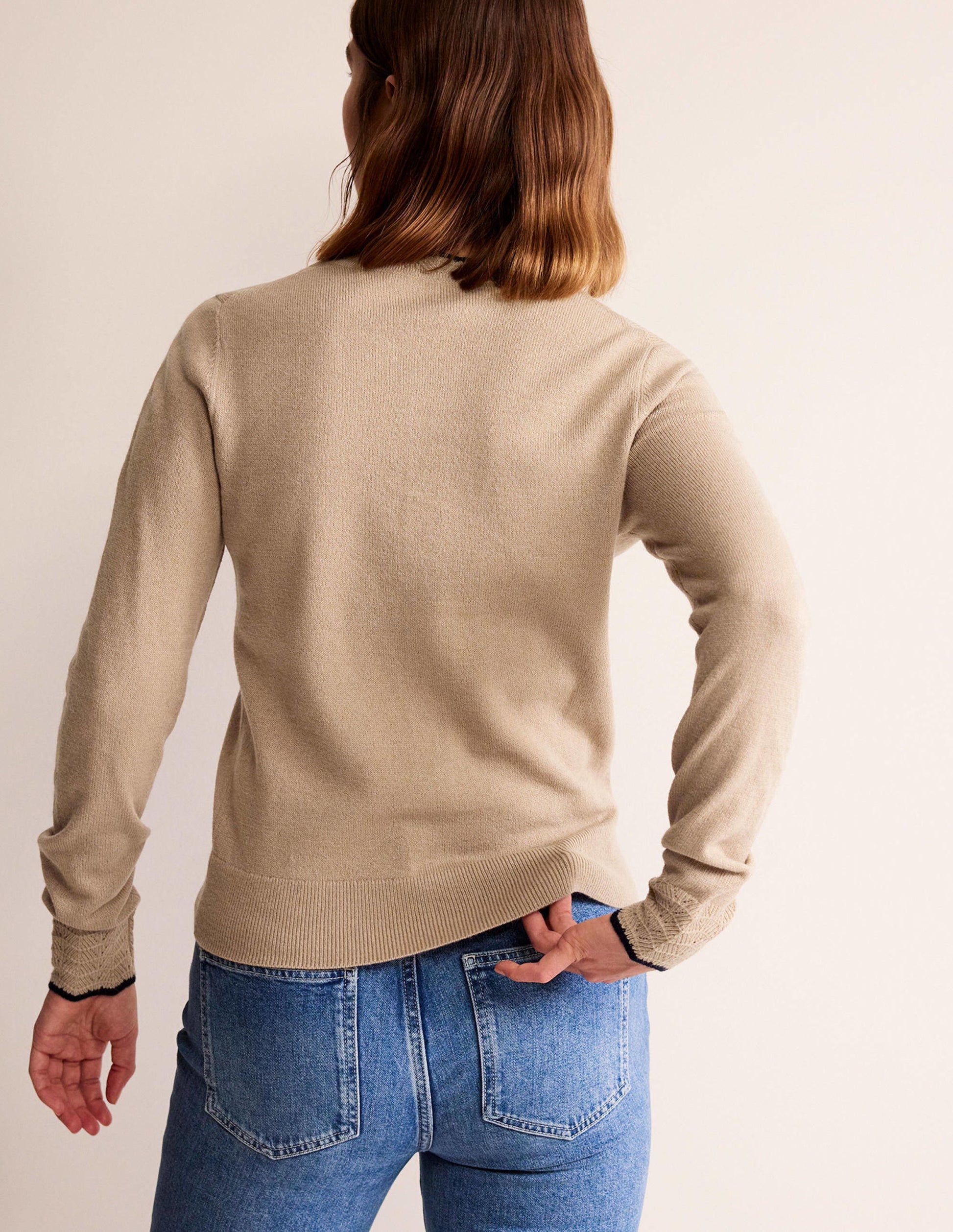 Merino Scallop Cardigan-Camel Melange-3