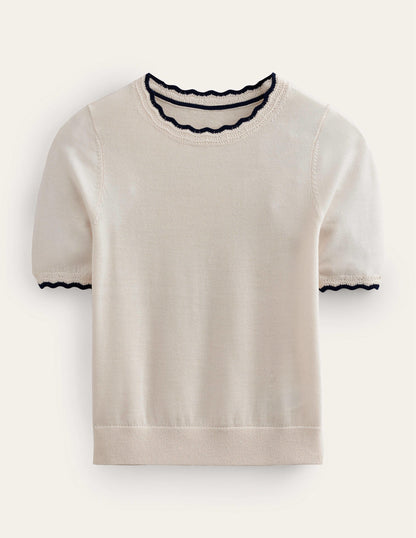 Merino Scalloped T-shirt-Warm Ivory