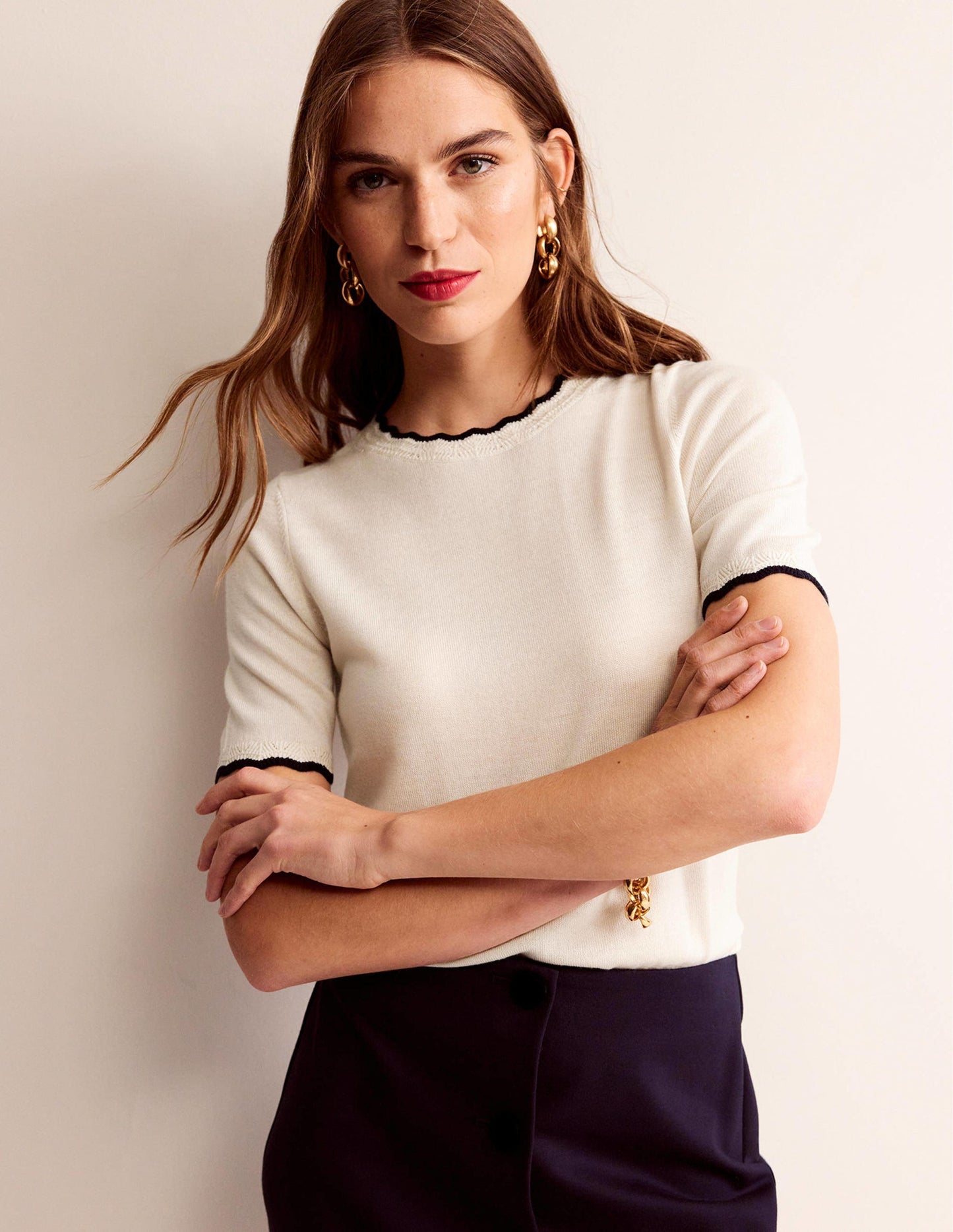 Merino Scalloped T-shirt-Warm Ivory