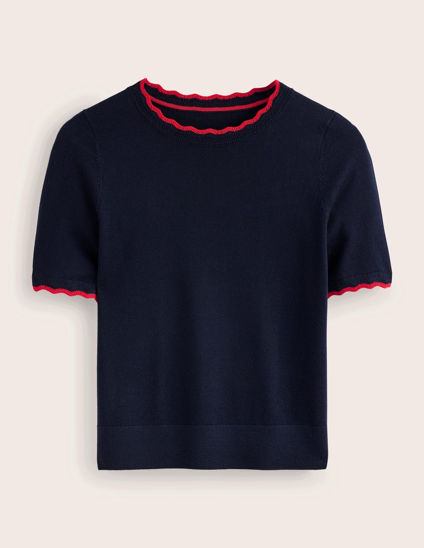 Merino Scalloped T-shirt-Navy