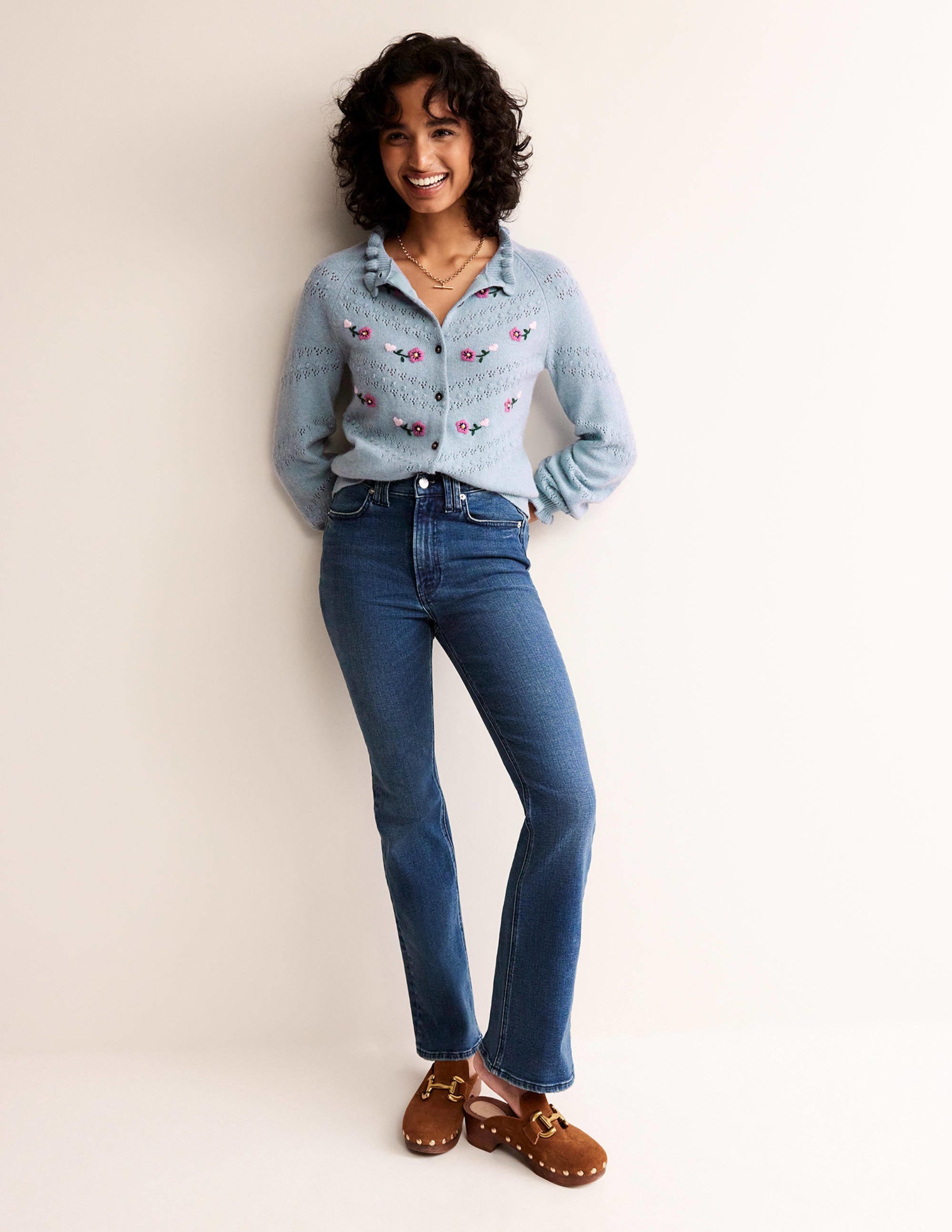 Floral-Embroidered Cardigan-Blue Pebble - Image 4