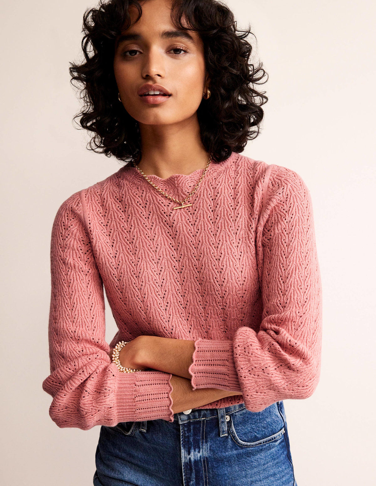 Pointelle Stitch Jumper-Rosetta Blush - Image 1
