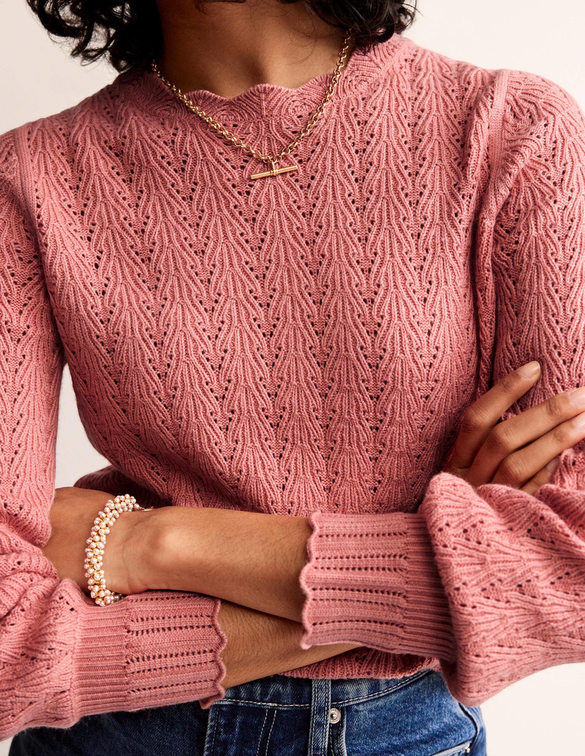 Pointelle Stitch Jumper-Rosetta Blush-2