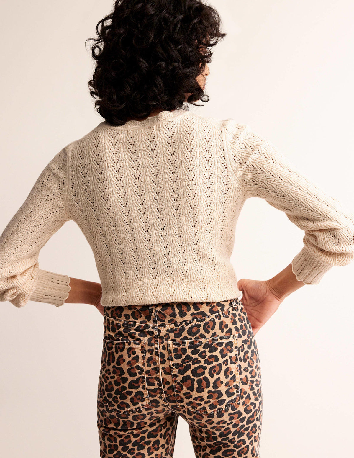 Pointelle Stitch Jumper-Warm Ivory - Image 3