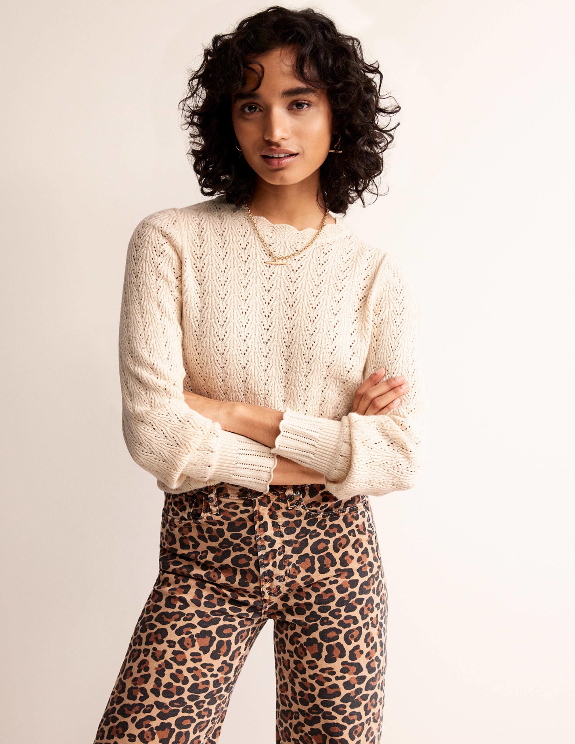 Pointelle Stitch Jumper-Warm Ivory - Image 4
