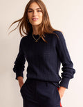 Pointelle Stitch Jumper-Navy