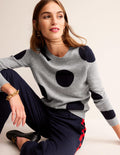 Intarsia Spot Jumper-Grey Melange, Navy Spot