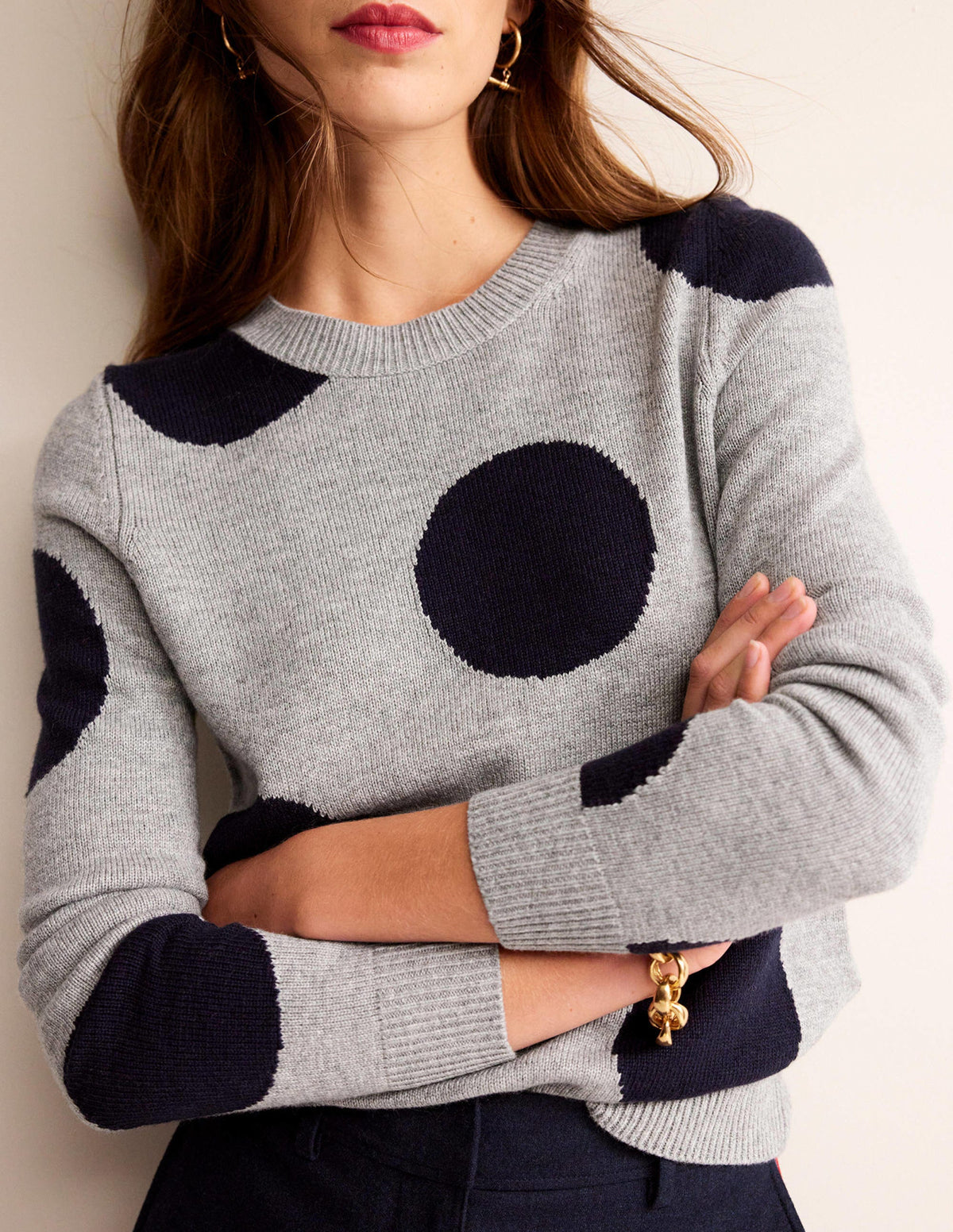 Intarsia Spot Jumper-Grey Melange, Navy Spot - Image 2