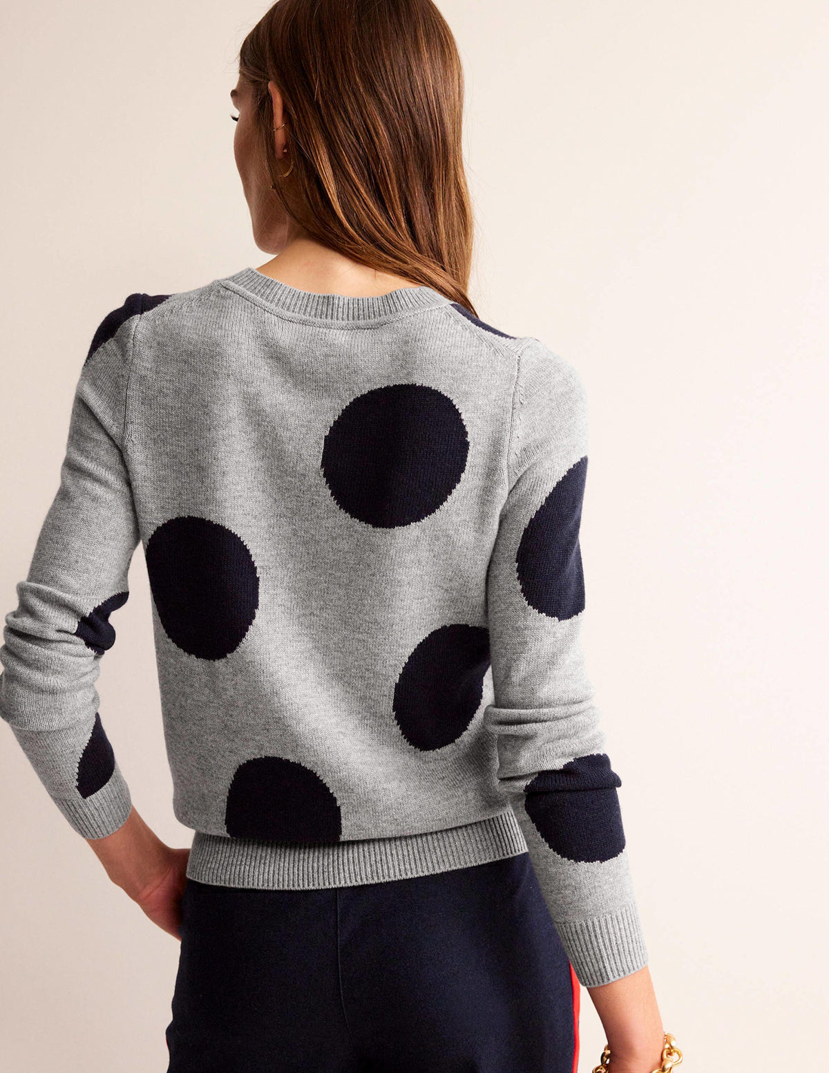 Intarsia Spot Jumper-Grey Melange, Navy Spot - Image 3