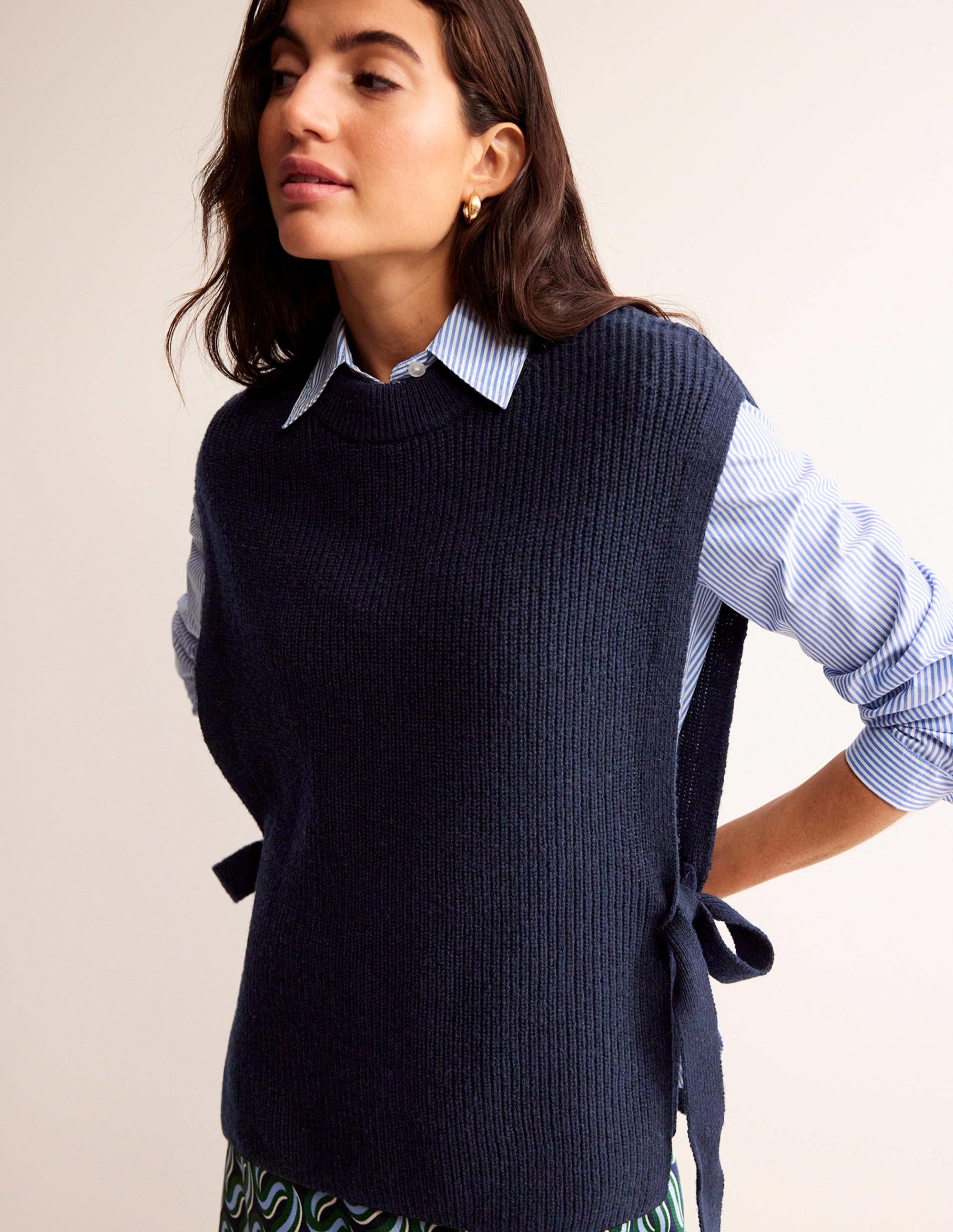 Tie-Side Knitted Tabard-Navy - Image 1
