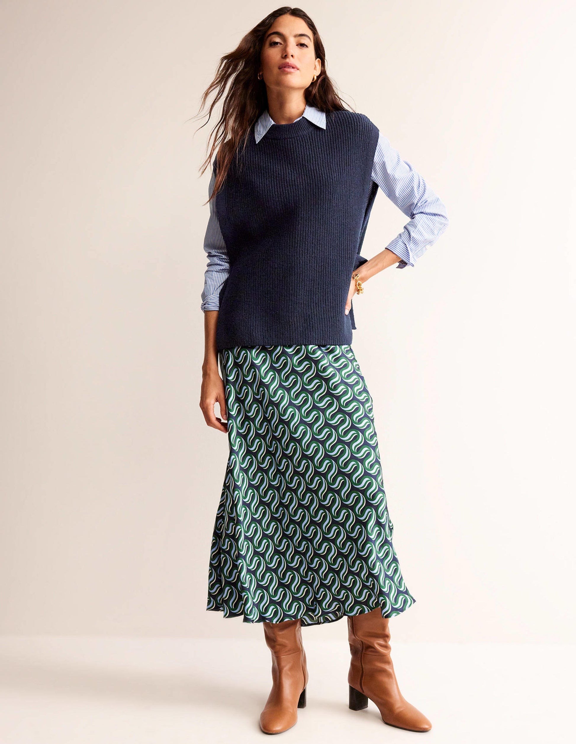 Tie-Side Knitted Tabard-Navy-2
