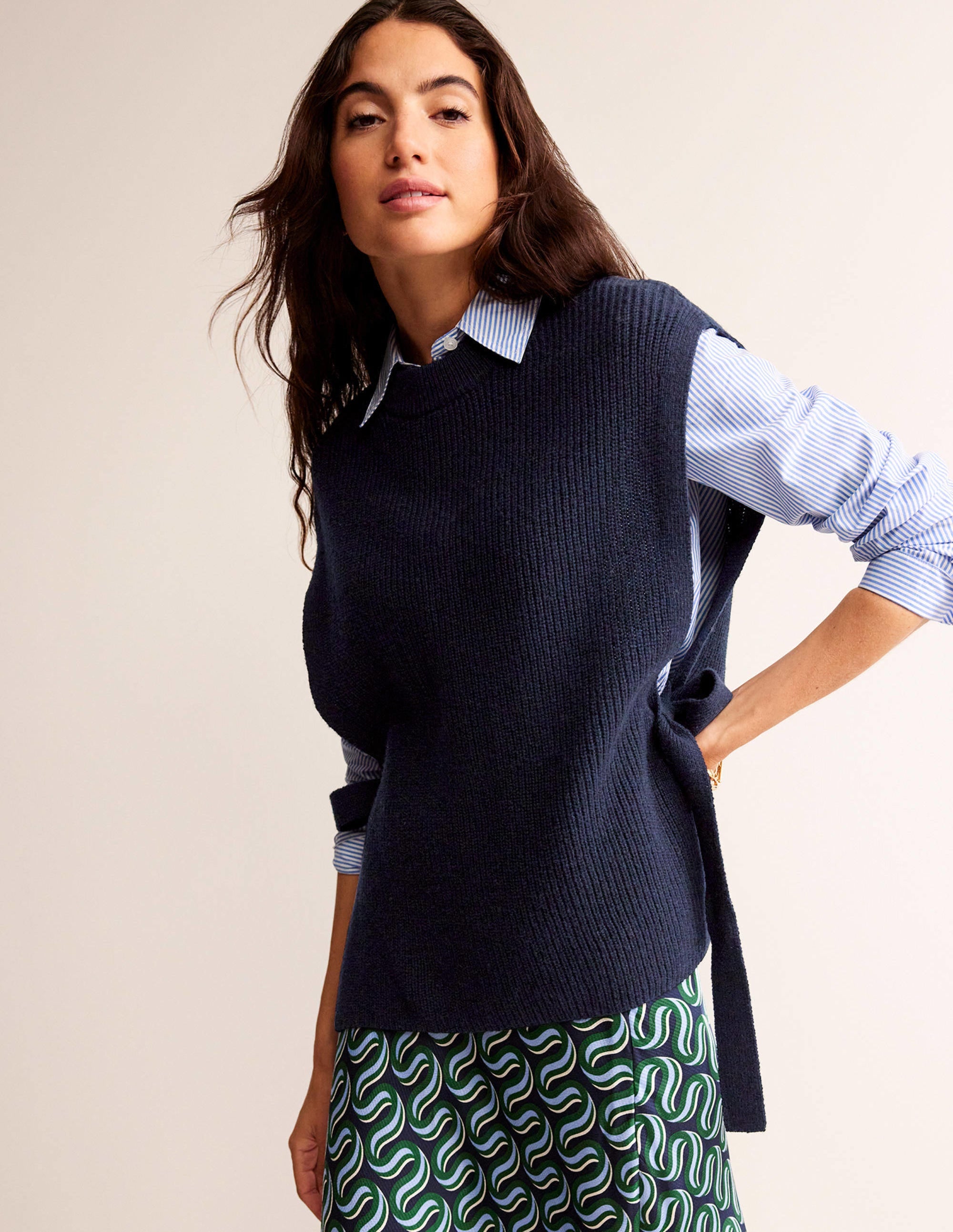 Tie-Side Knitted Tabard-Navy - Image 4