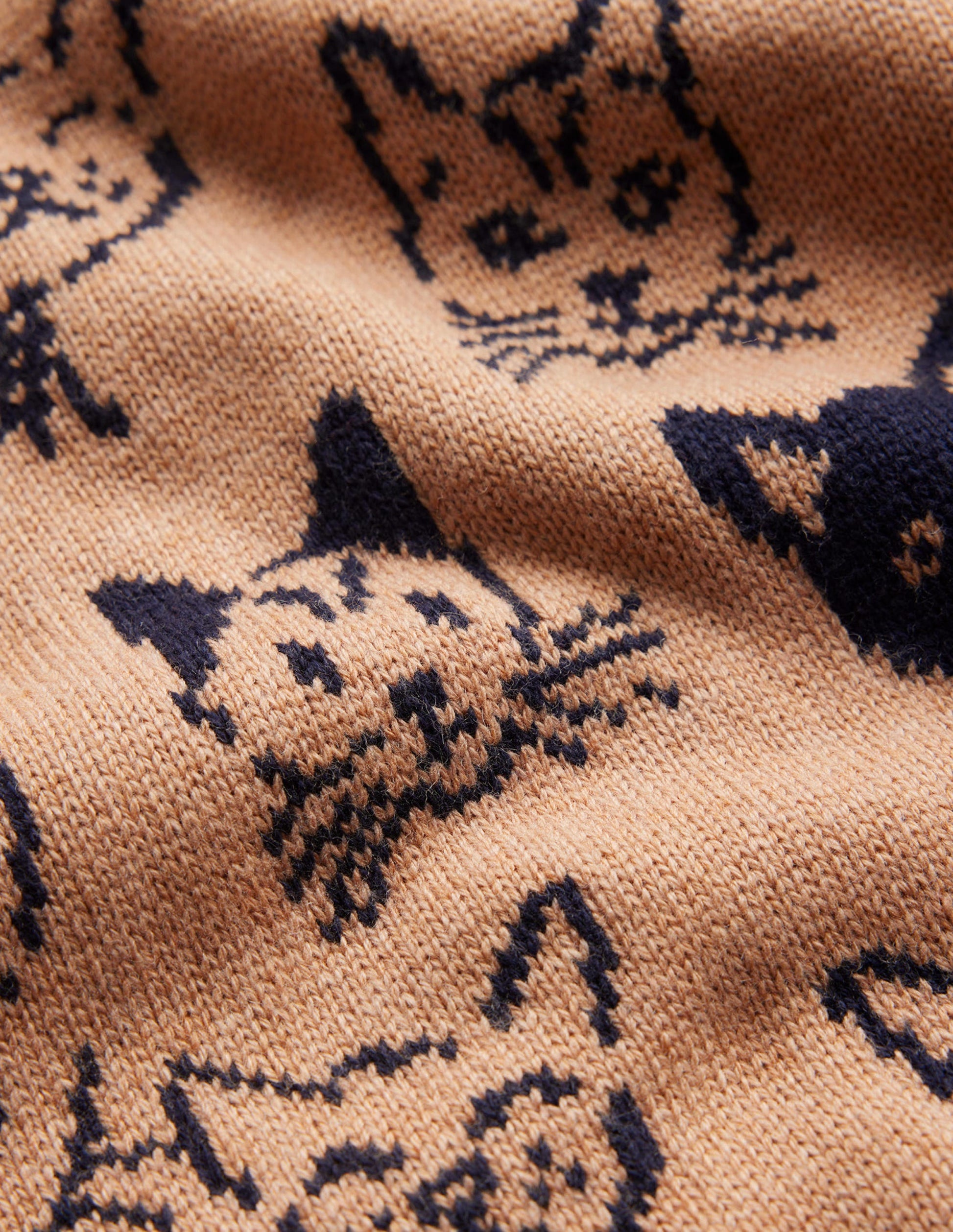 Heather Jacquard Jumper-Camel and Navy, Cats-6